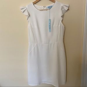 She + Sky White Fitted Flutter Sleeve Mini Dress